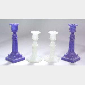 Two Pairs of Pressed Glass Candlesticks