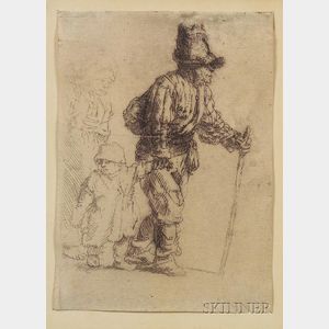 Lot of Two Old Master Prints: Rembrandt van Rijn (Dutch, 1606-1669),Peasant Family on the Tramp