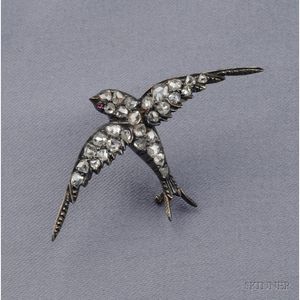 Antique Diamond Swallow Brooch
