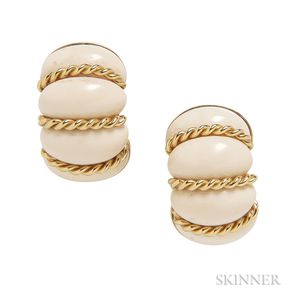 18kt Gold and Mammoth Tusk Earclips, Seaman Schepps