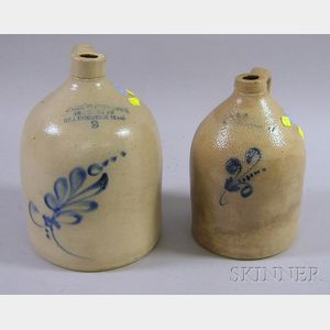 Two Cobalt Floral Decorated Stoneware Jugs