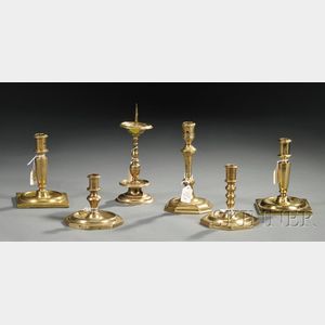 Eight Assorted Brass Candleholders