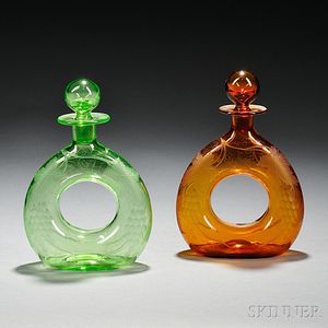 Two Pairpoint Glass No. 632 Eng. Grape Pattern Decanters