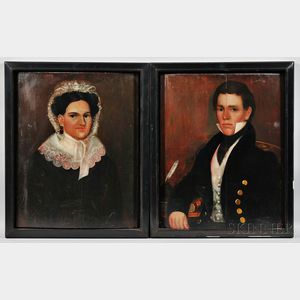 Thomas Ware (Vermont, 1803-1836) Pair of Portraits of a Gentleman and His Wife