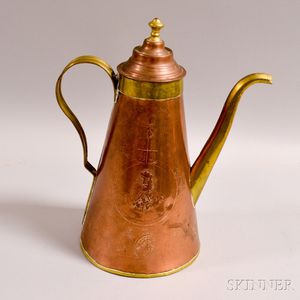 Engraved Copper and Brass Coffeepot
