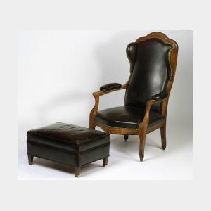 Victorian Walnut Diminutive Wing Armchair and Later Ottoman