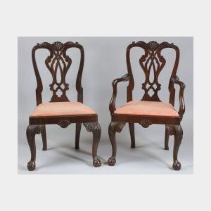Set of Twelve Chippendale Style Carved Mahogany Dining Chairs