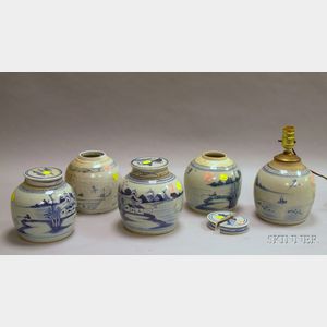 Five Chinese Blue and White Porcelain Ginger Jars