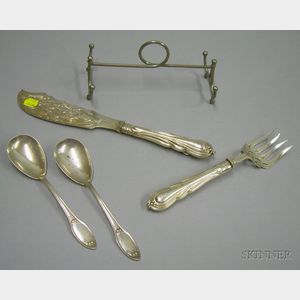 Sterling Silver Two-Piece Serving Set and a Pair of .800 Continental Spoons.