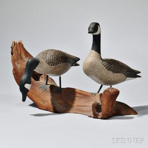 Carved and Painted Wood Figure of a Pair of Canada Geese