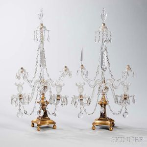 Pair of Gilt-brass and Cobalt and Colorless Glass Two-light Candelabra