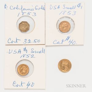 Three Gold Dollars and an 1853 California Gold Dollar