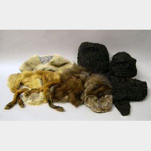 Persian Lamb Hat, Collar, and Muff Set and Four Fur Accessories