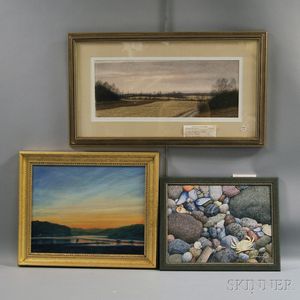 Three Framed Landscape and Marine Works: Derek Hare (British, 20th Century),Evening Pathway