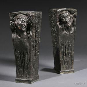 Pair of Roman Bronze Works Figural Vases