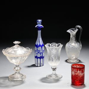 Five Pieces of Etched Glass Tableware