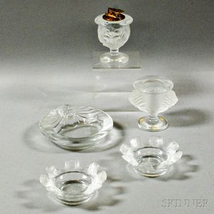 Five Lalique Art Glass Smoking Items