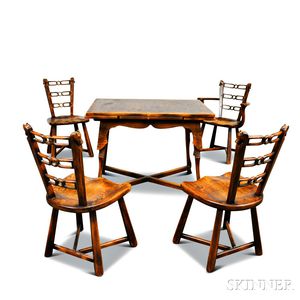 Carved Oak Table and Set of Four Chairs