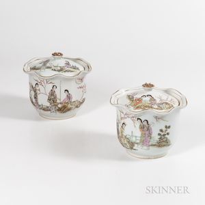 Pair Famille Rose Porcelain Covered Jars