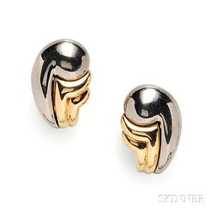 18kt Gold and Stainless Steel Earclips, Bulgari