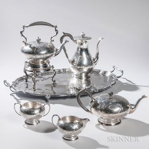 Five-piece Birks Sterling Silver Tea and Coffee Service with Associated Silver-plate Tray