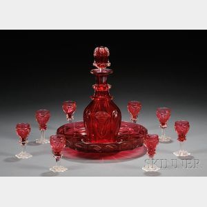 Cranberry Flashed and Colorless Cut Glass Decanter Set