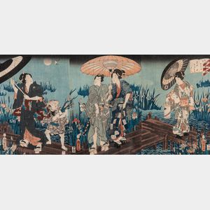 Utagawa Kunisada (Toyokuni III, 1786-1865),Two Triptych Woodblock Prints