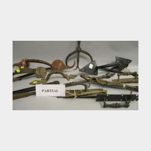 Collection of Wrought Iron Door Latches, Hinges, and Iron Hardware.
