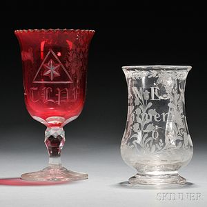 Two Pieces of Engraved Glass