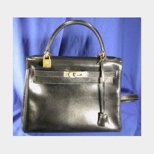 Black Leather &#34;Kelly&#34; Handbag, Hermes