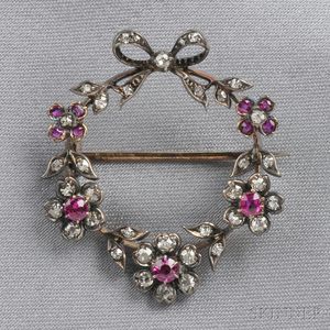 Antique Ruby and Diamond Garland Brooch