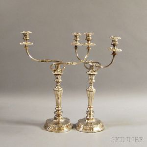 Pair of Weighted Two-light Silver-plated Candelabra
