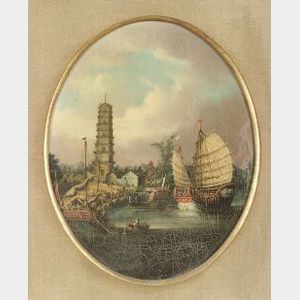 Chinese School, 19th Century Bustling Harbor View, Possibly Whampoa.