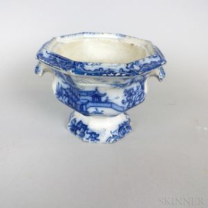 Blue and White Transfer-decorated Octagonal Ceramic Footed Sugar