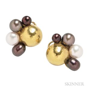 18kt and 22kt Gold and Cultured Pearl Earrings, Maija Neimanis