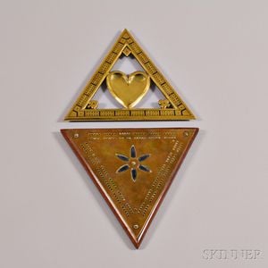 Two Triangular Brass Cribbage Boards