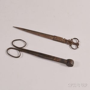 Two 18th Century Wrought Iron Scissors-form Tools