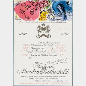 Chagall, Marc (1887-1985) Signed Chateau Mouton Rothschild Wine Label, 1970.
