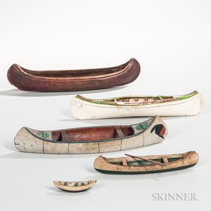 Five Miniature Paint-decorated Canoes