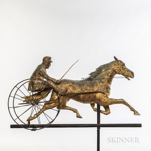 Molded and Gilded Sheet Copper Horse and Sulky Weathervane