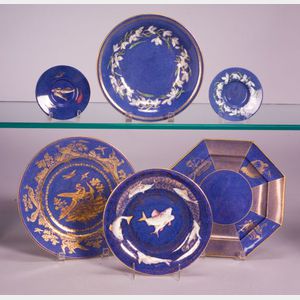 Six Wedgwood Powder Blue Decorated Bone China Dishes