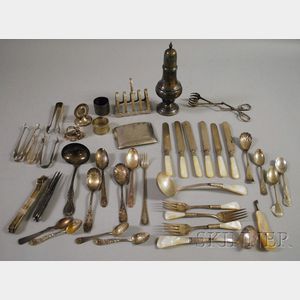 Twelve Mother-of-pearl Handled Serving Pieces and Assorted Silver-plated Items