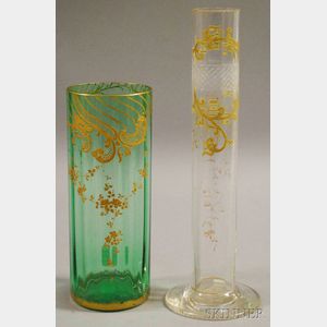 Two Bohemian Glass Cylindrical Vases