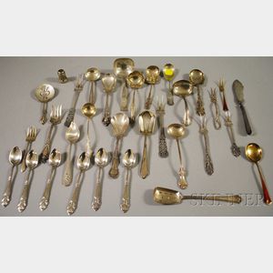 Group of Assorted Mostly Sterling Silver Spoons and Flatware Servers