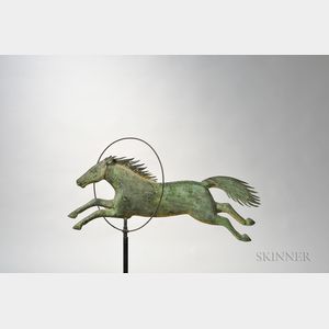 Molded Copper and Cast Iron Horse Jumping Through Hoop Weathervane