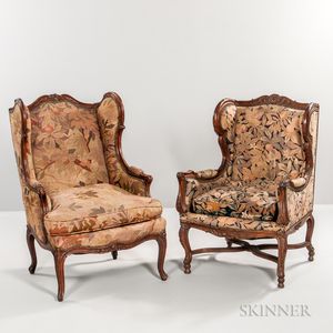 Two Verdure Tapestry-upholstered Wing Chairs