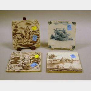 Four Delft Scenic Decorated Tiles.