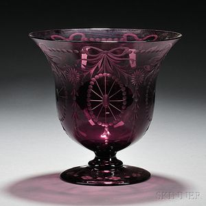 Pairpoint Amethyst Glass Engraved Waterford Pattern Grape Juice Bowl