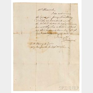 Hancock, John (1737-1793) Autograph Letter Signed, [no place, early January 1776].
