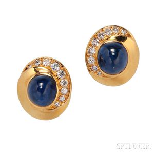 14kt Gold, Sapphire, and Diamond Earrings